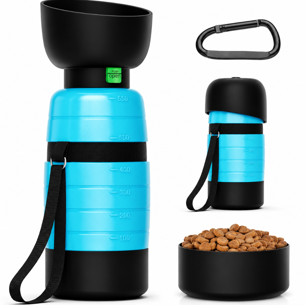 Portable Outdoor Travel Dog Water Bottle With Food Container