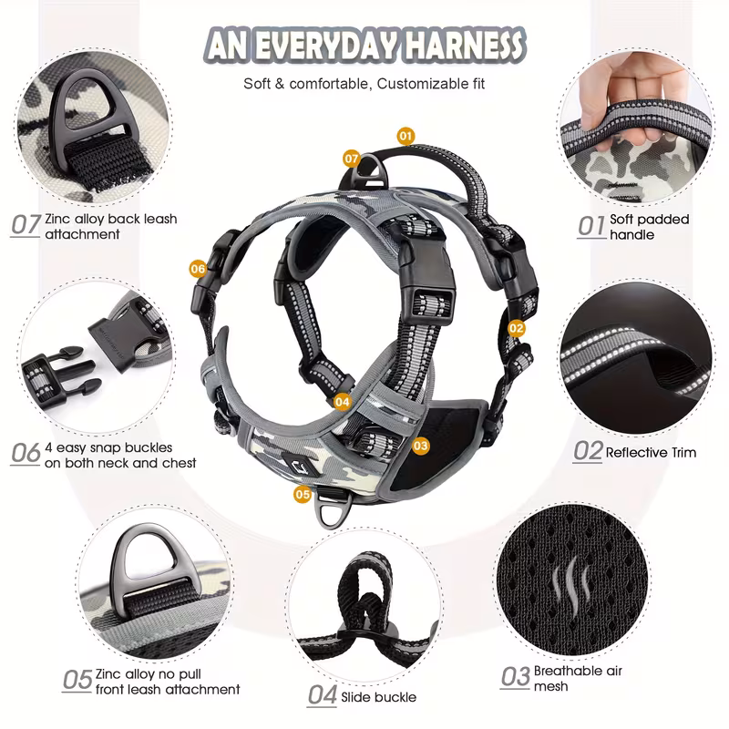 reflective dog harness with handle for easy walking and training 4