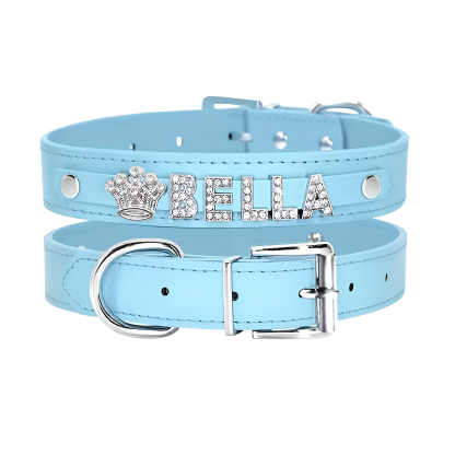 Custom Faux Leather Dog Collar With Rhinestone Design