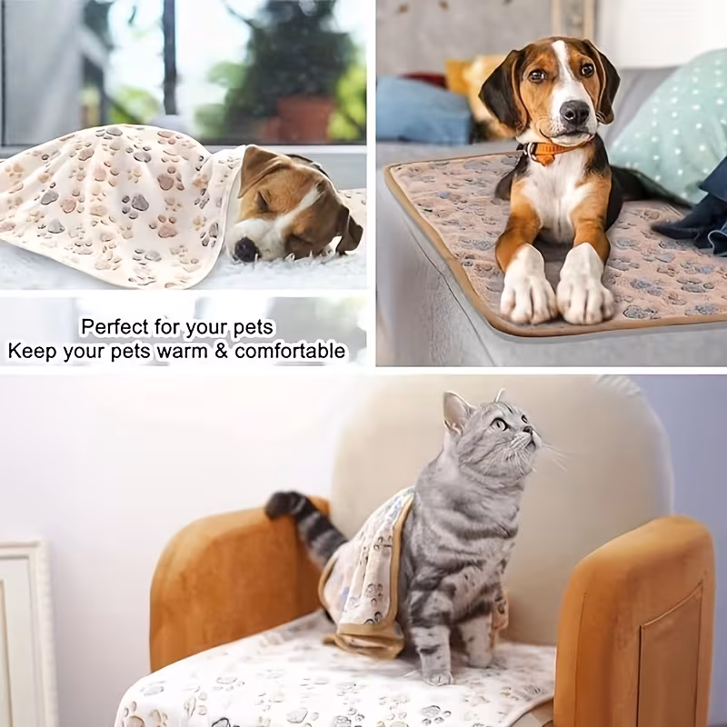 3pcs paw print dog blankets soft warm and comfortable for small to large breeds machine washable ideal for winter winter bedding paw print design machine washable blankets 3