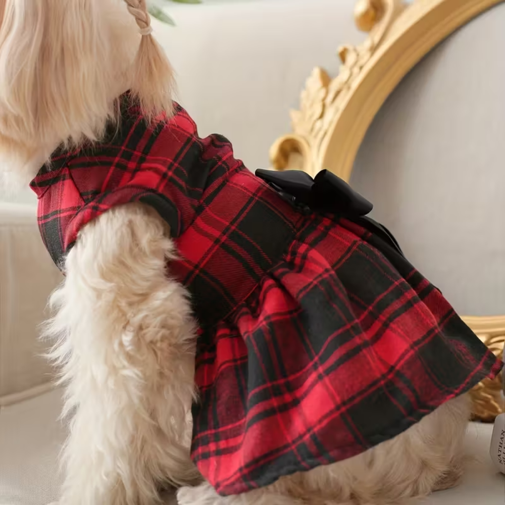 Four Season Plaid Pet Dress With Bow For Dogs And Cats