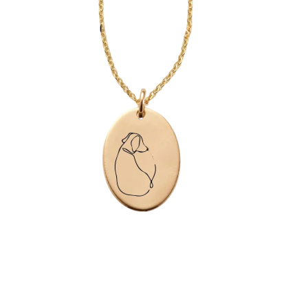 Custom Oval Pendant Necklace With Dog Line Art And Name-Ziggy Dog Training Collar