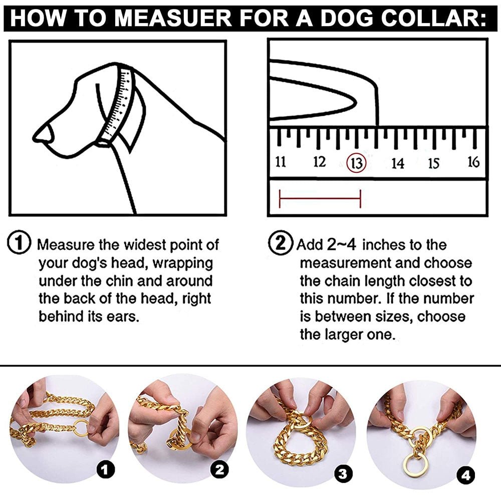 Dog Chain Collar, Black, Gold, Stainless Steel for Dogs Heavy Duty - Gear Elevation