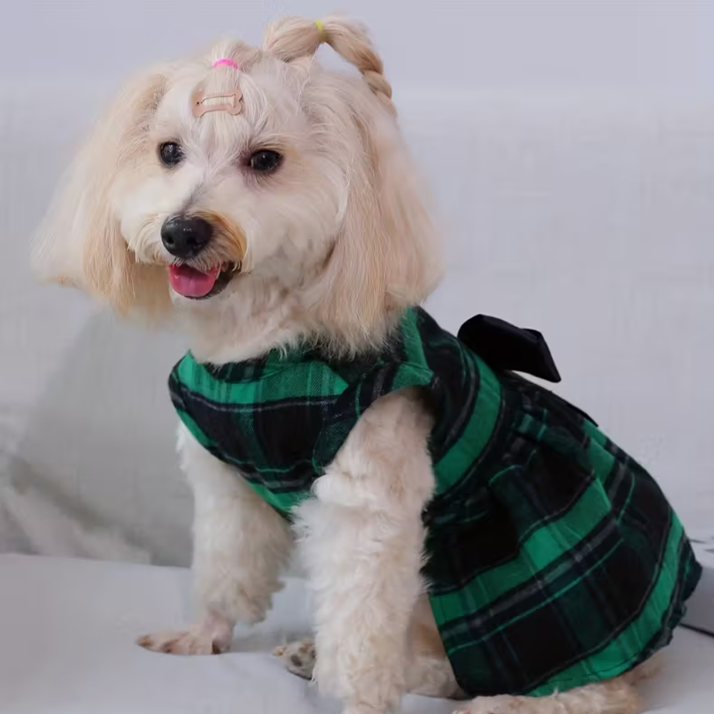 Four Season Plaid Pet Dress With Bow For Dogs And Cats
