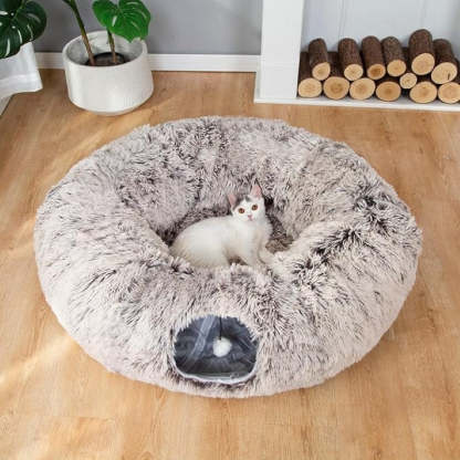 Round Plush Pet Bed With Tunnel Hideout-Ziggy Dog Training Collar