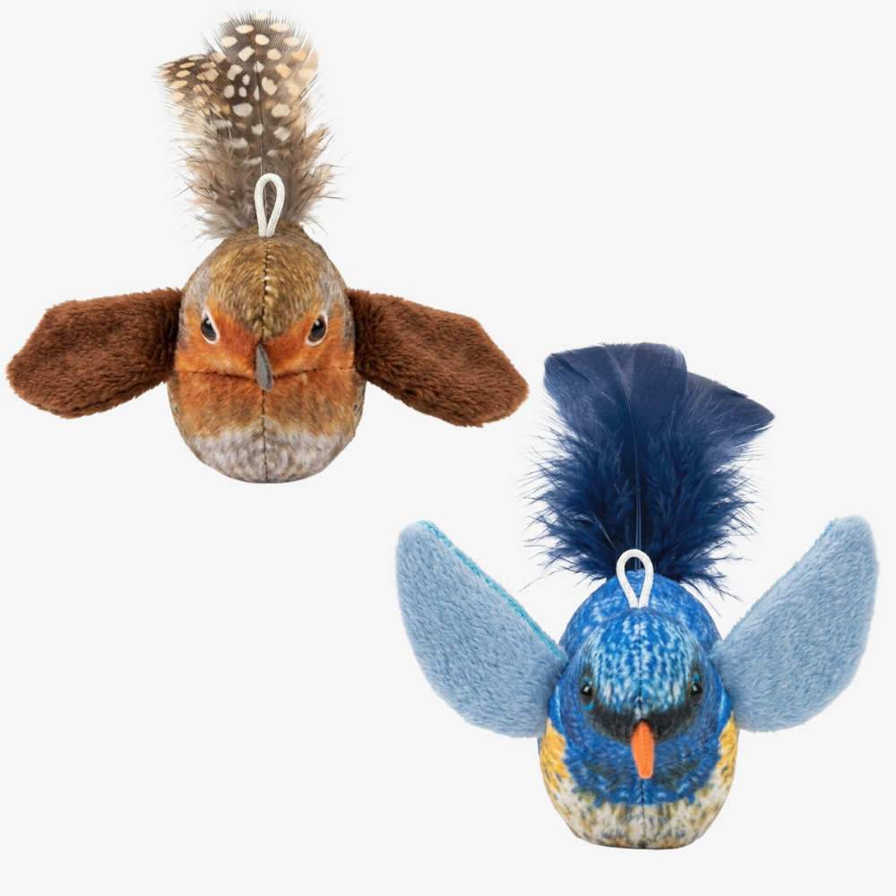 Pack of 2 Realistic Chirping Plush Bird Cat Toy