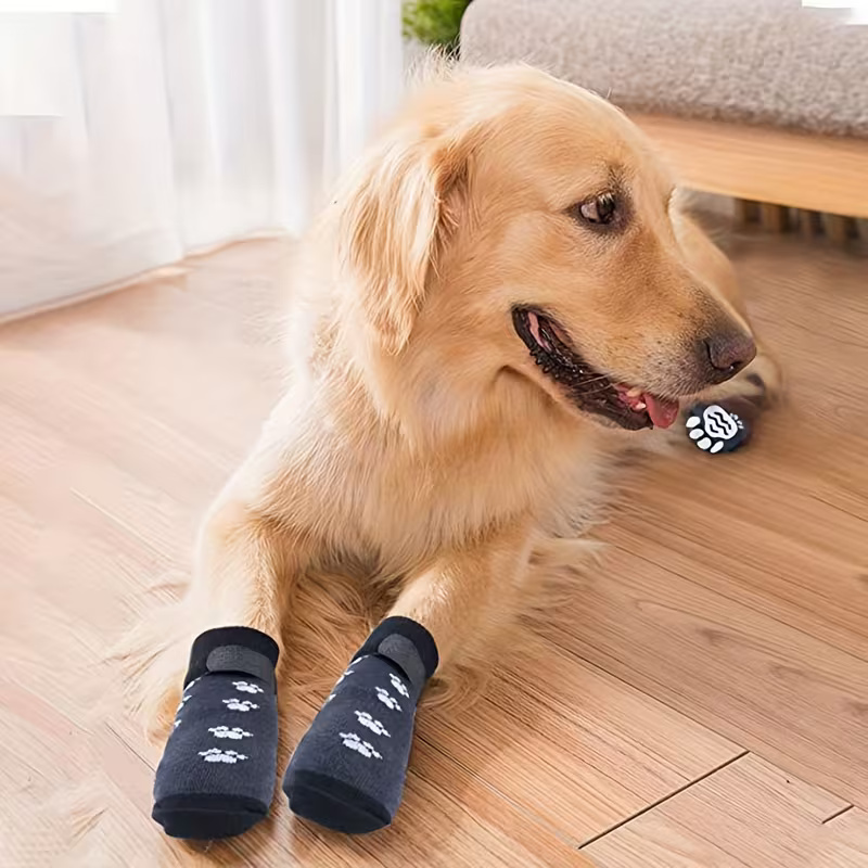 2 Pairs Of Non Slip Dog Socks With Waterproof Design