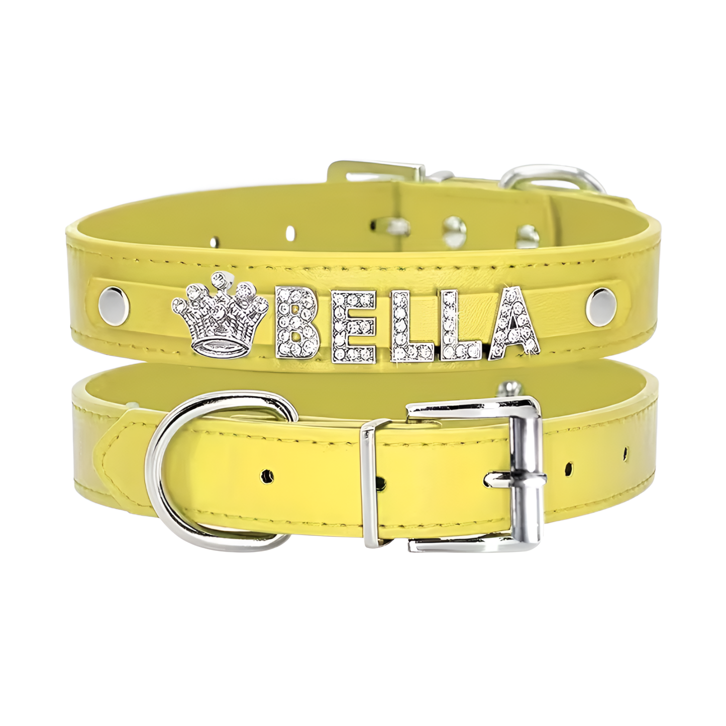 Custom Faux Leather Dog Collar With Rhinestone Design
