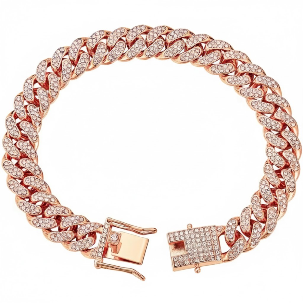 Dog Chain Crystal Artificial Diamond Cuban Collar Walking Metal Chain Collar with Design Secure Buckle