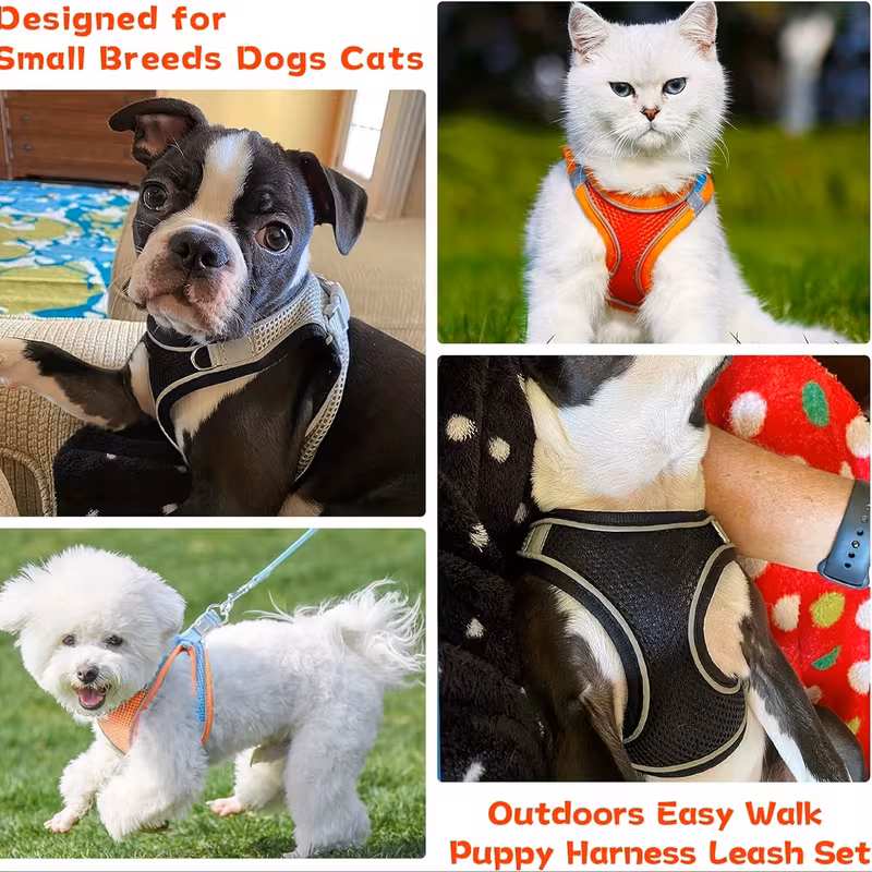   1  breathable mesh escape proof adjustable   reflective vest harness for small dogs cats comfortable safe walking harness with grid pattern multi color options small breathable dog harness 6