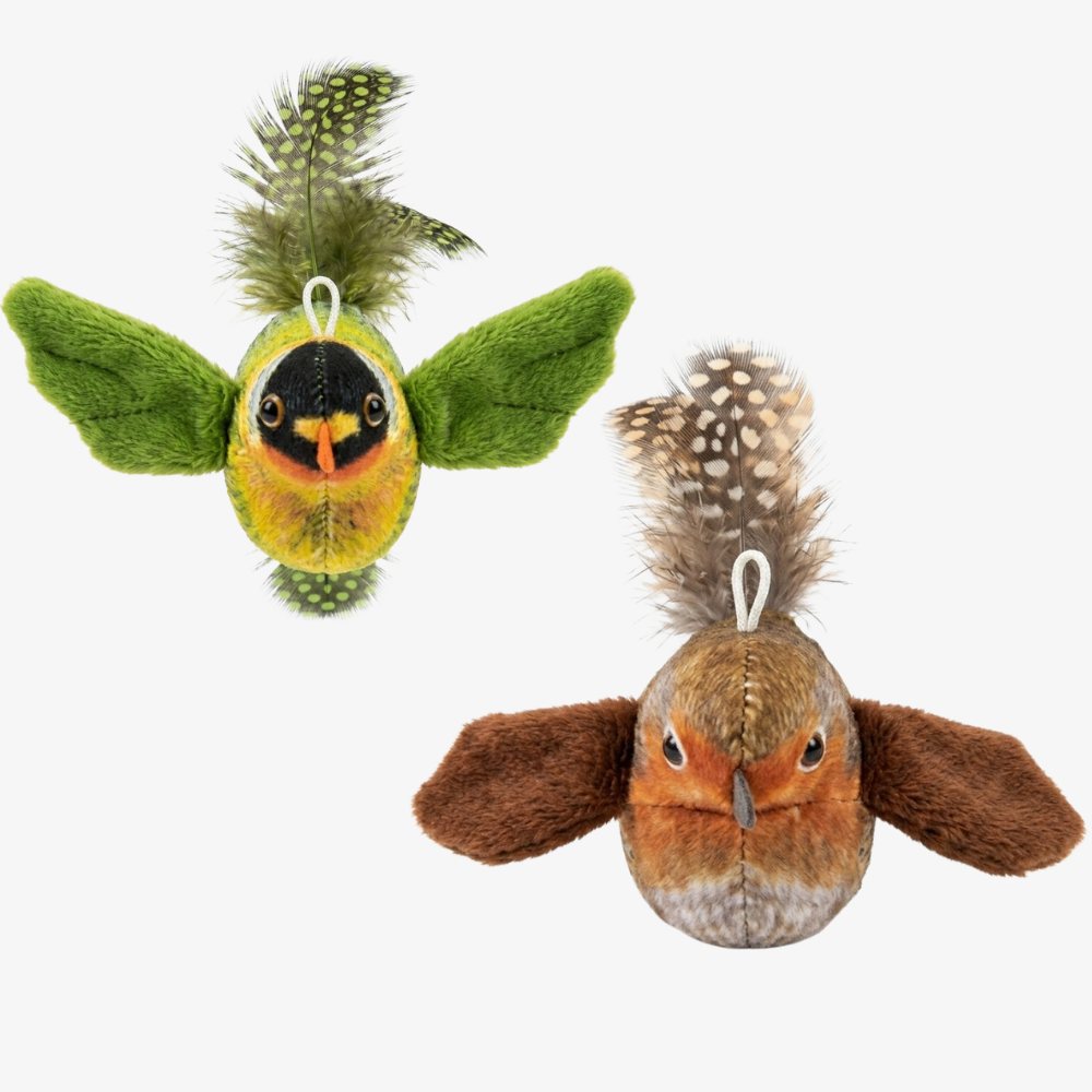 Pack of 2 Realistic Chirping Plush Bird Cat Toy
