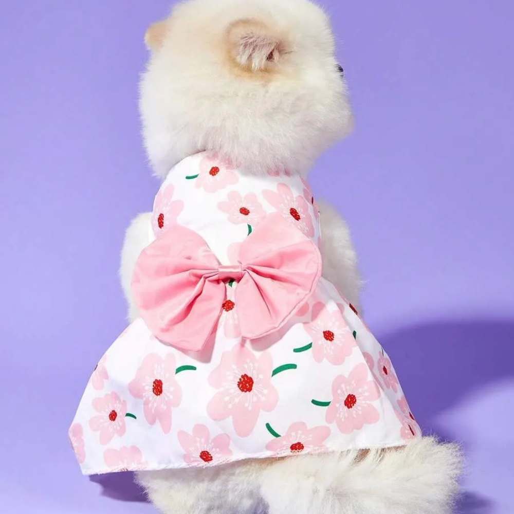 Printed Pet Summer Dress With Bow Detail For Cats And Dogs Stylish Wear