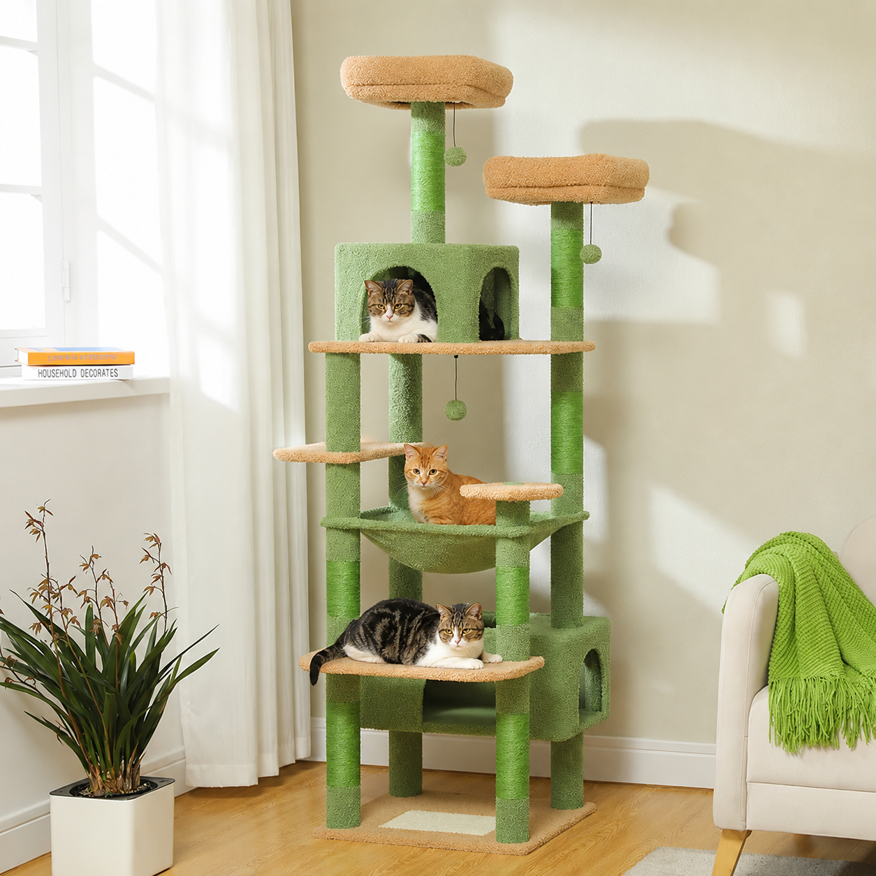 72 Inch Flower Cactus Cat Tree Tower