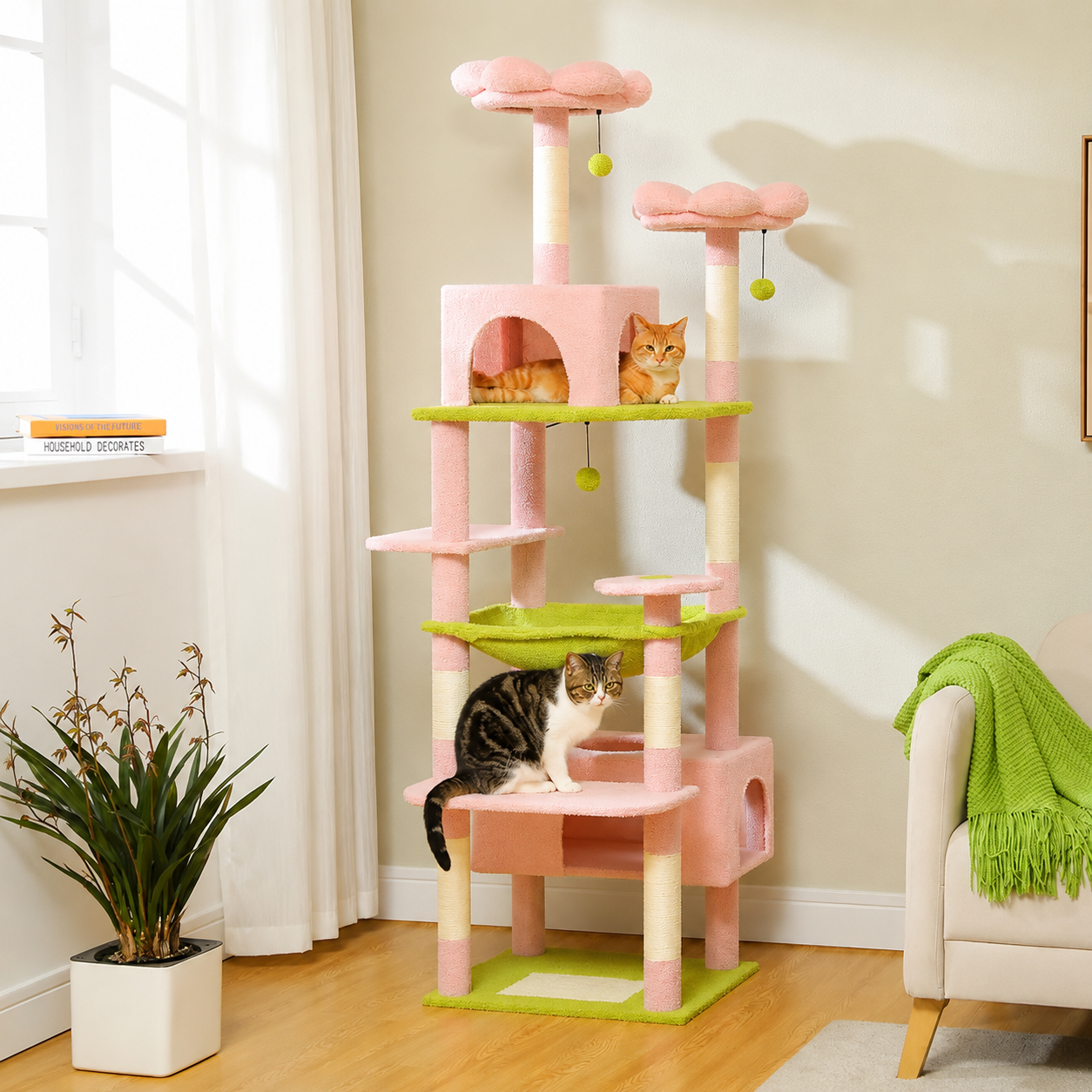 72 Inch Flower Cactus Cat Tree Tower
