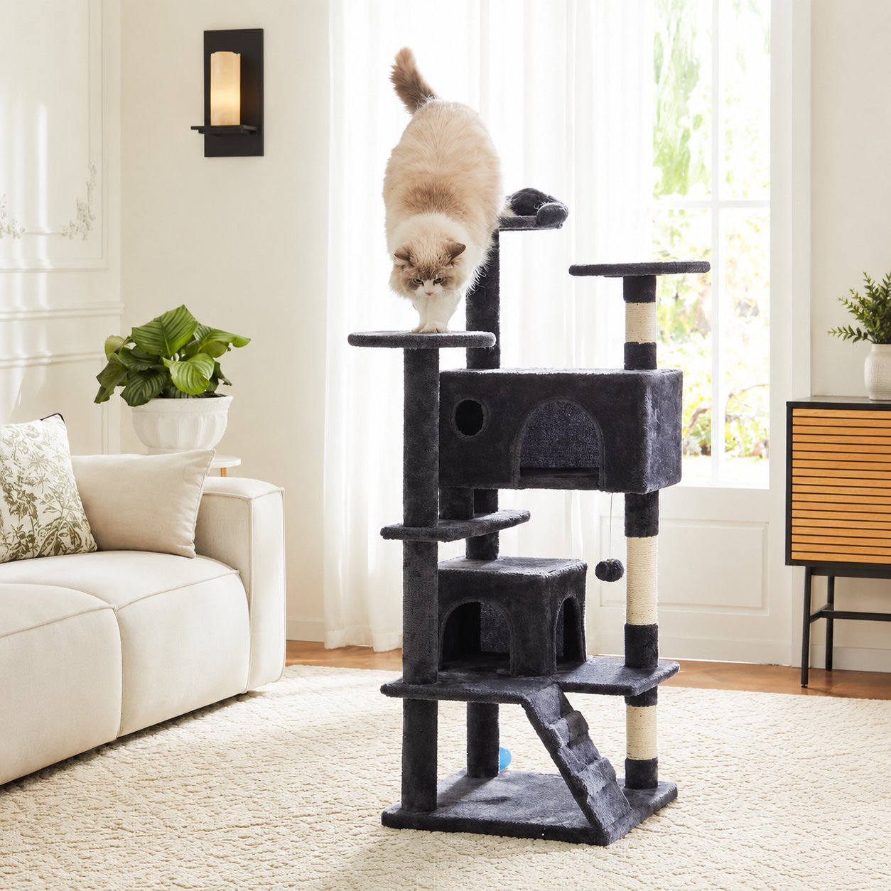  54 Inches Indoor Cat Climbing Shelf With Cozy Nest  