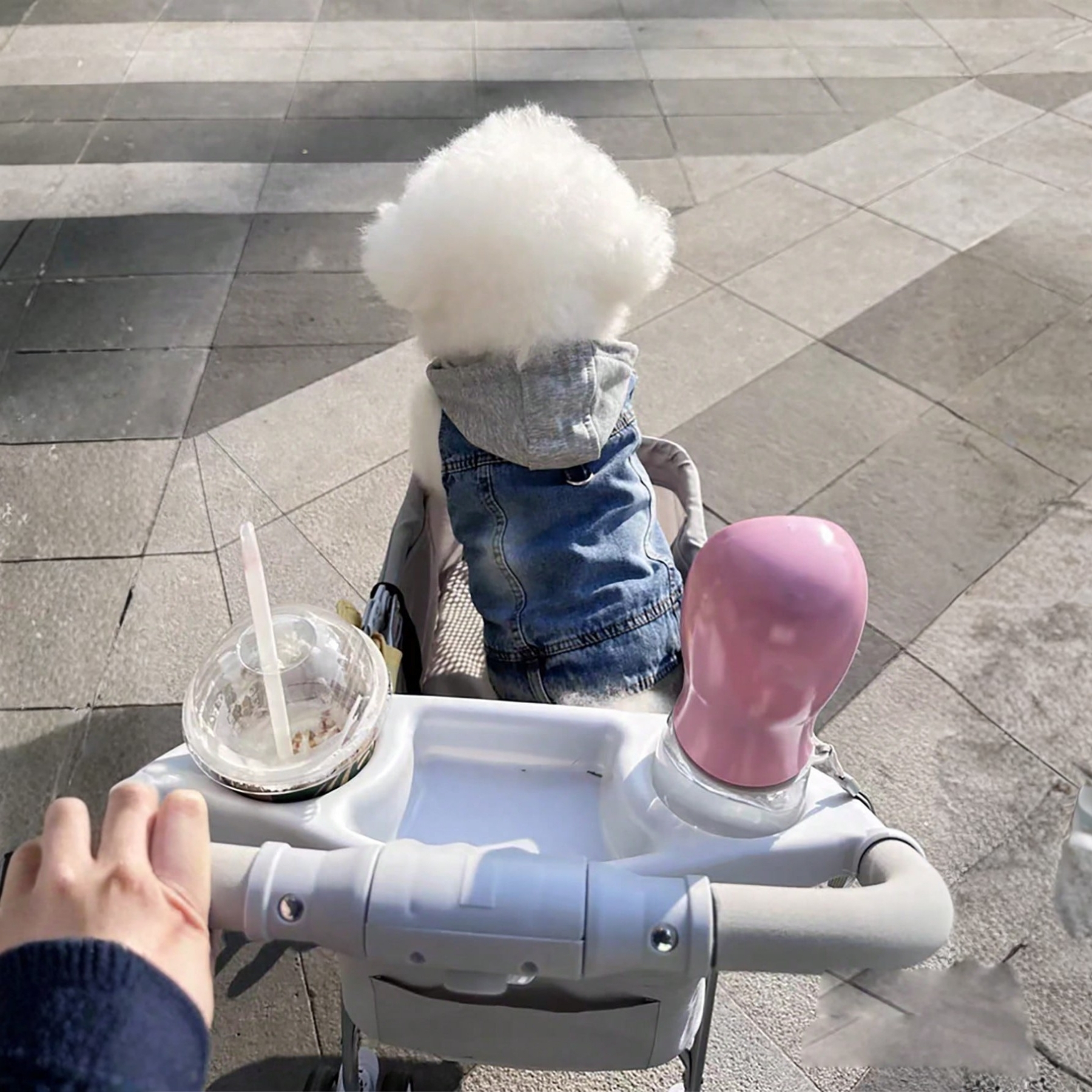 Denim Hooded Dog Harness Vest With Leash Ring