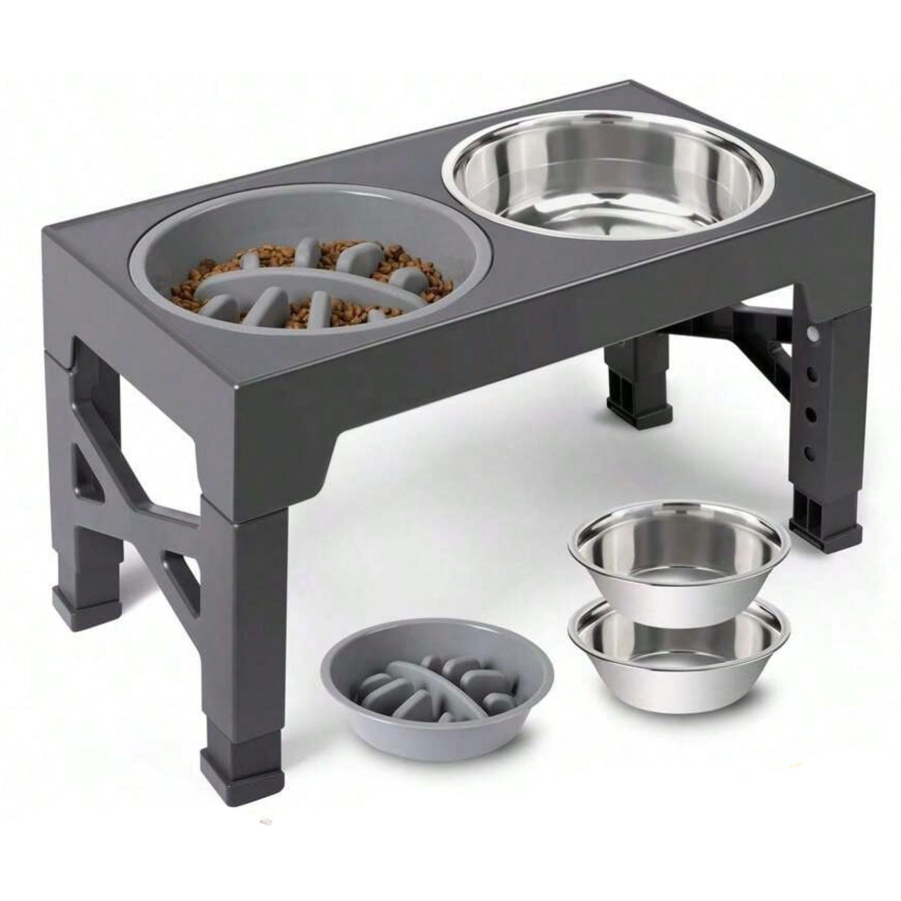 Elevated Dog Bowls With Adjustable Height Stand