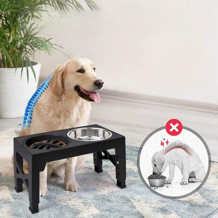 Elevated Dog Bowls With Adjustable Height Stand