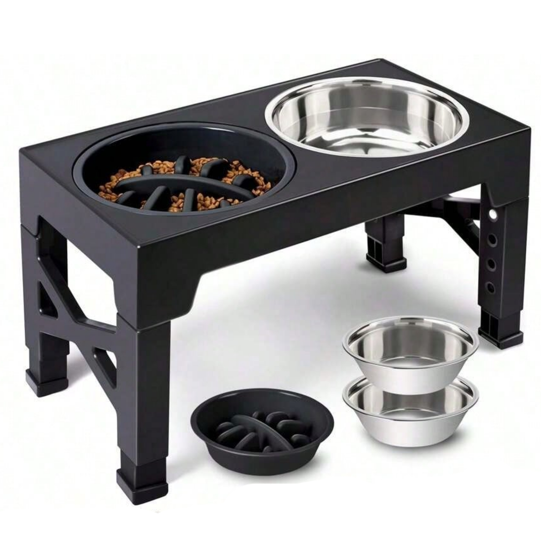 Elevated Dog Bowls With Adjustable Height Stand