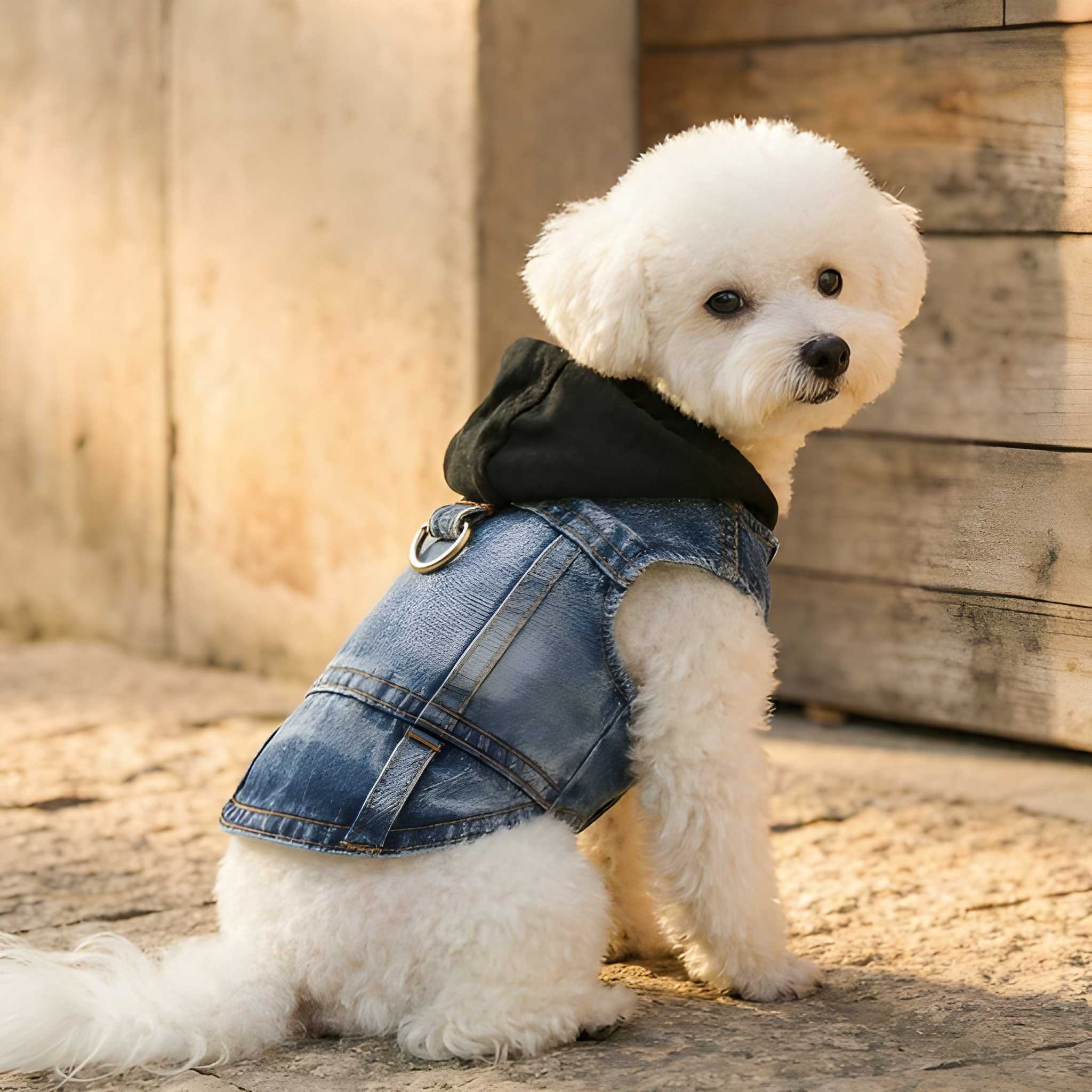 Hooded Dog Harness Vest With Denim Design For Pets