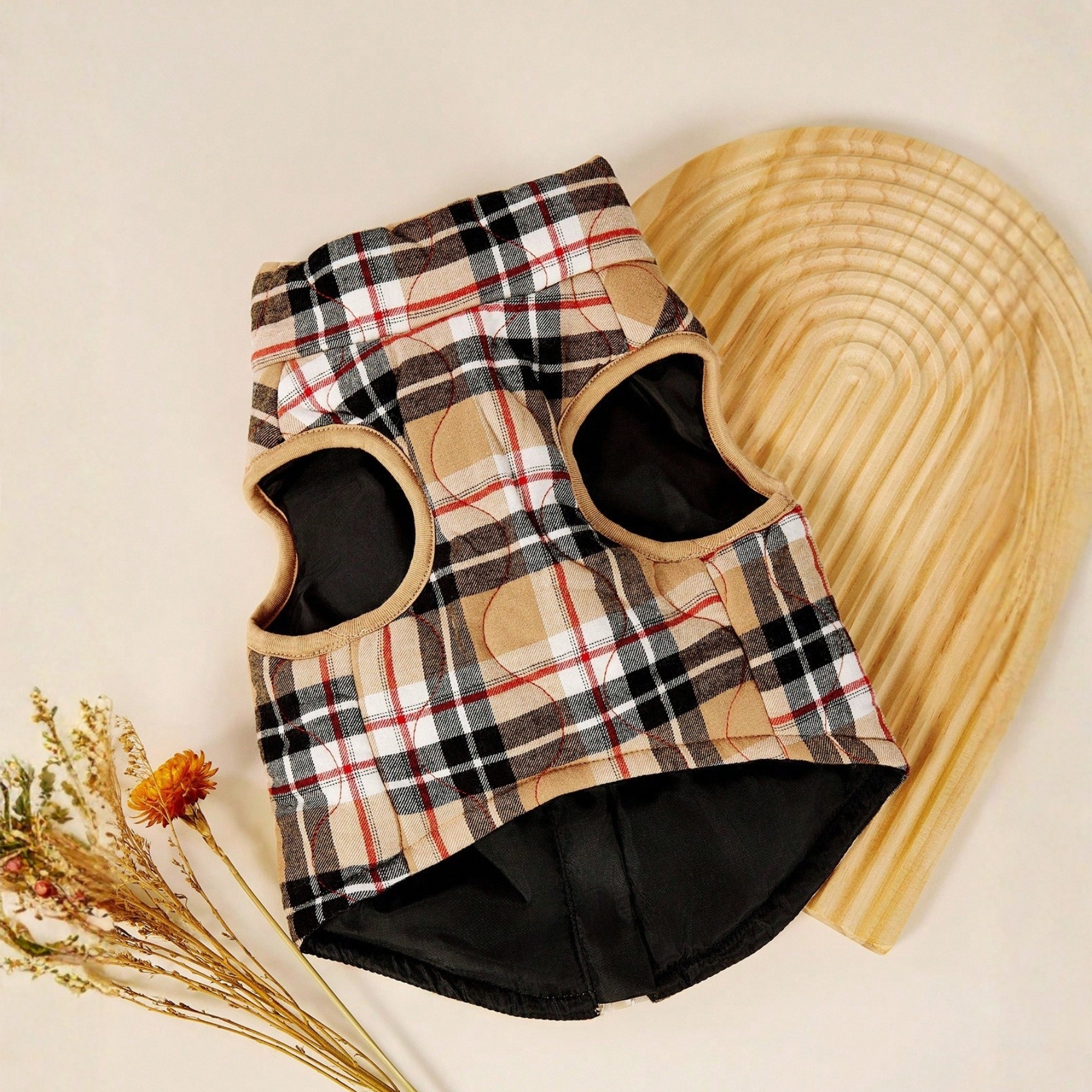 Warm Flannel Dog Jacket With Plaid Design