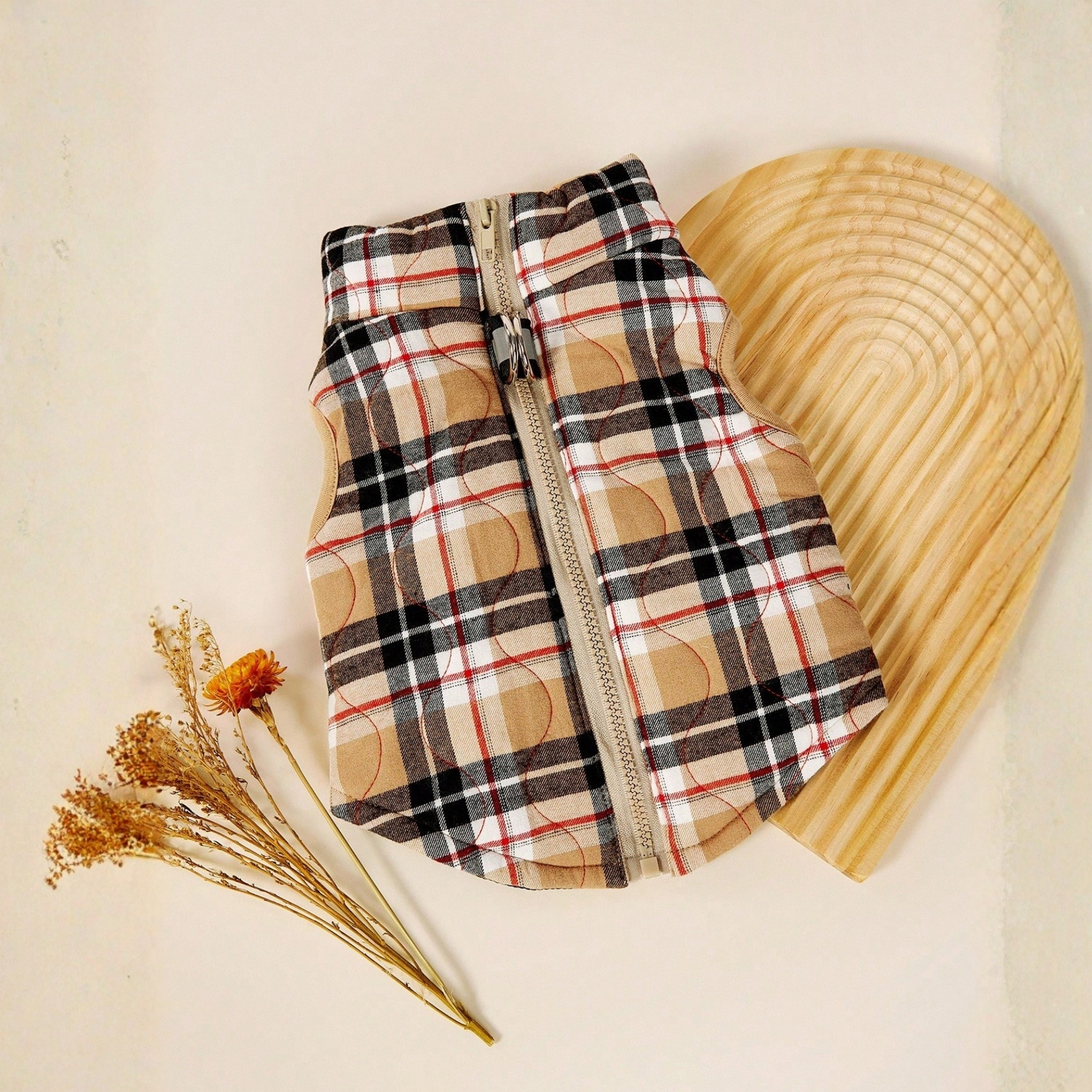 Warm Flannel Dog Jacket With Plaid Design