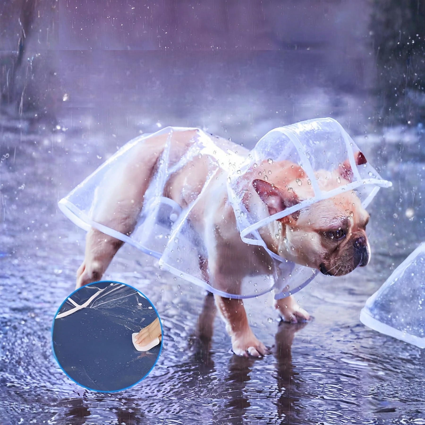 Waterproof Dog Rain Jacket With Reflective Hood And Button Closure For Small Breeds