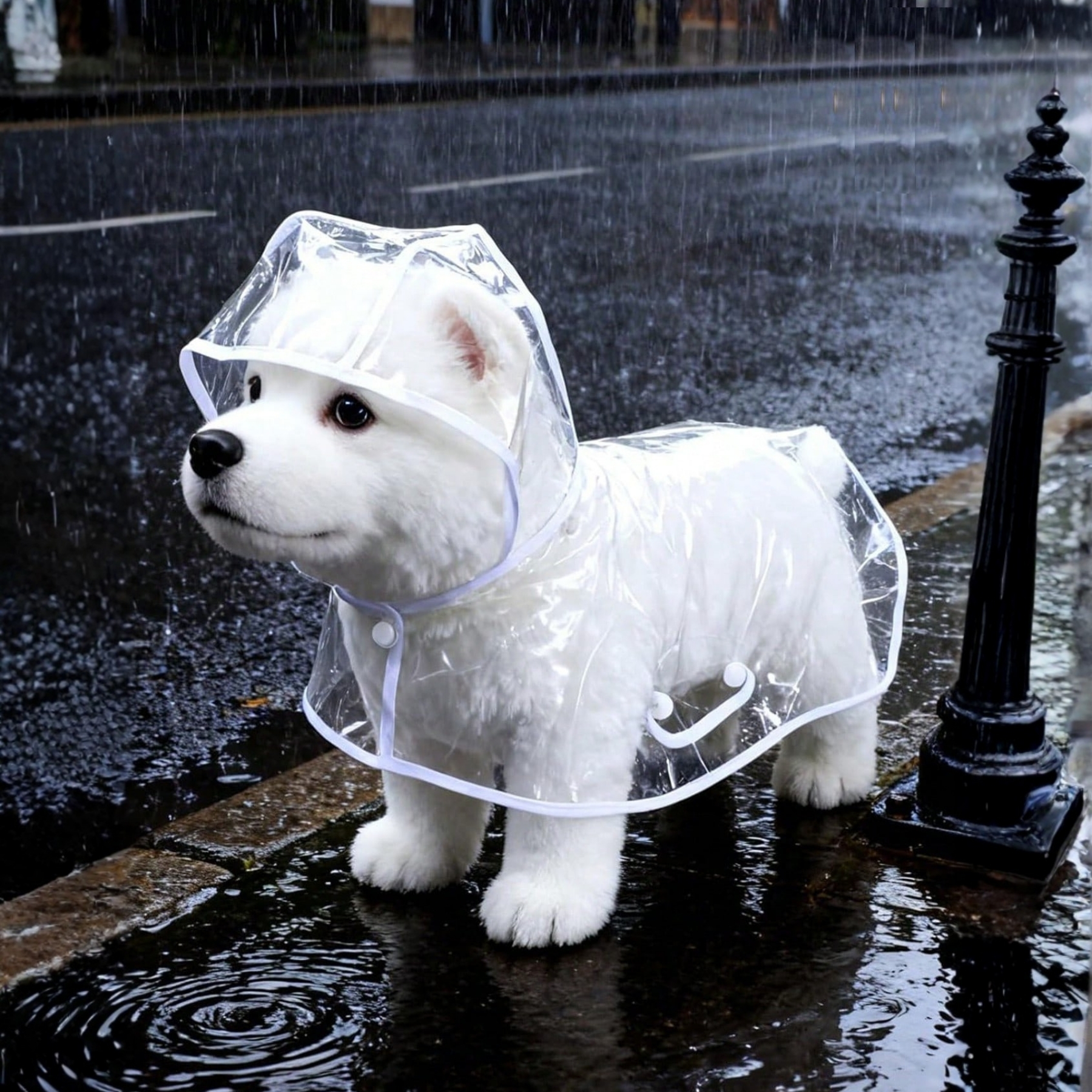 Waterproof Dog Rain Jacket With Reflective Hood And Button Closure For Small Breeds