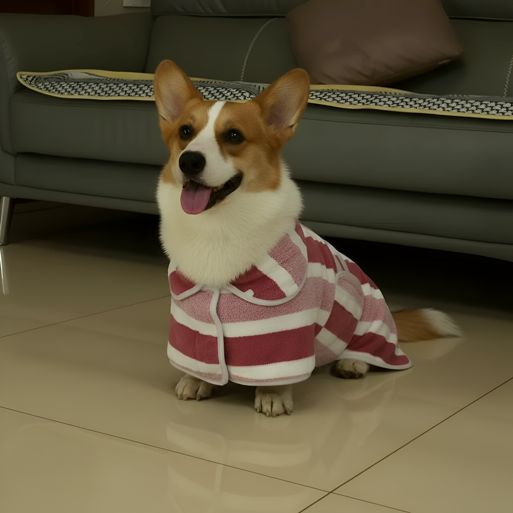 Adjustable Striped Dog Bathrobe Towel For Pets