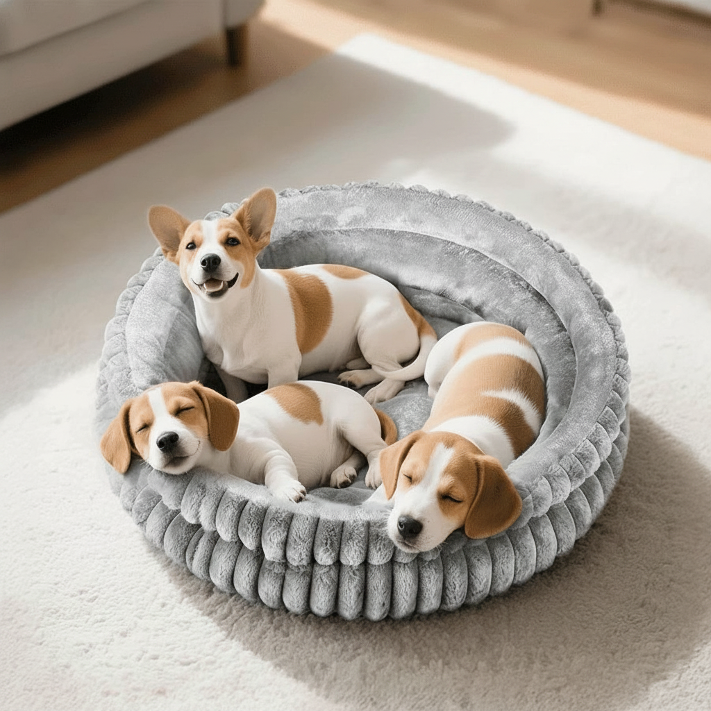 Soft Plush Round Pet Bed With Non Slip Bottom And Washable Cushion