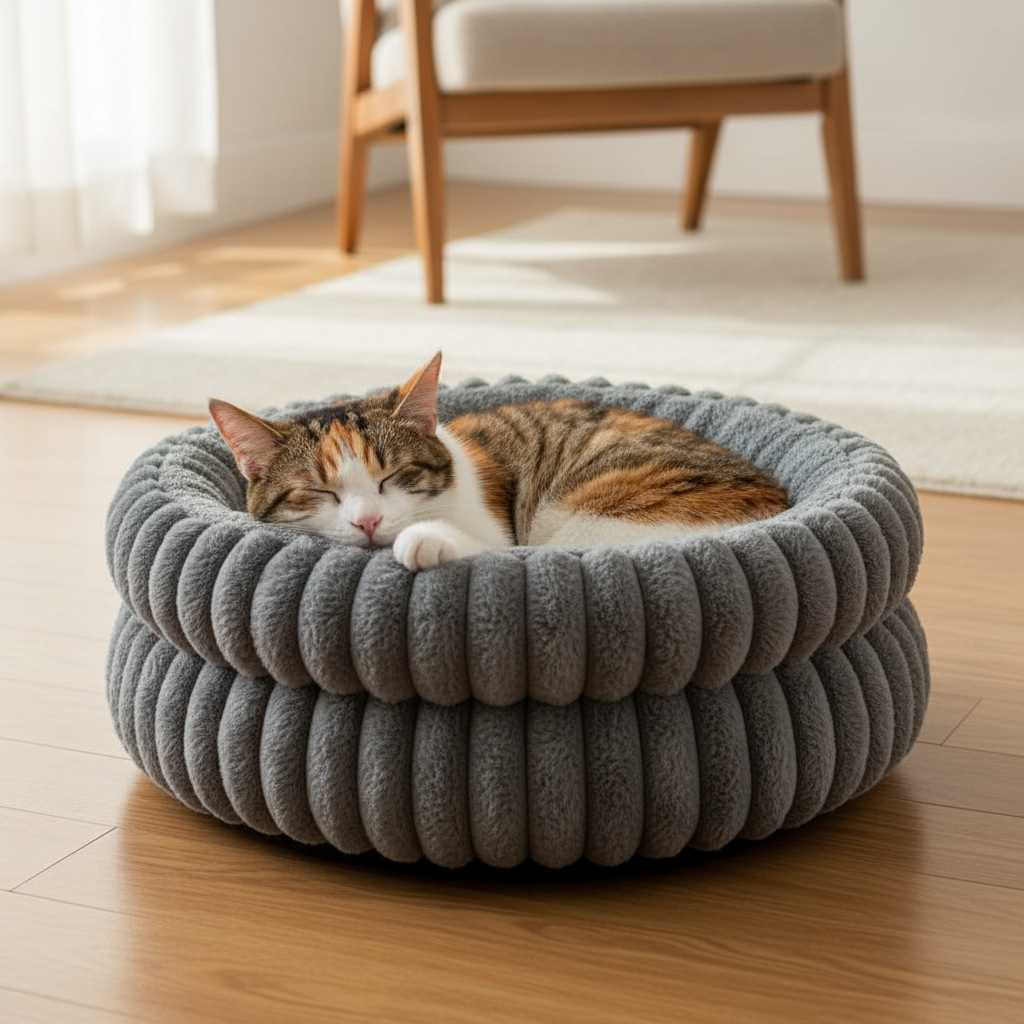 Circular Washable Cushioned Plush Pet Bed
