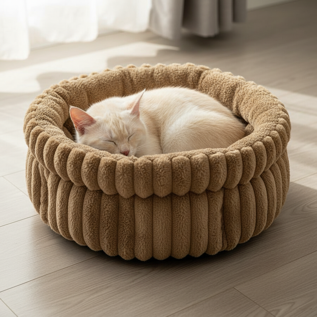 Circular Washable Cushioned Plush Pet Bed