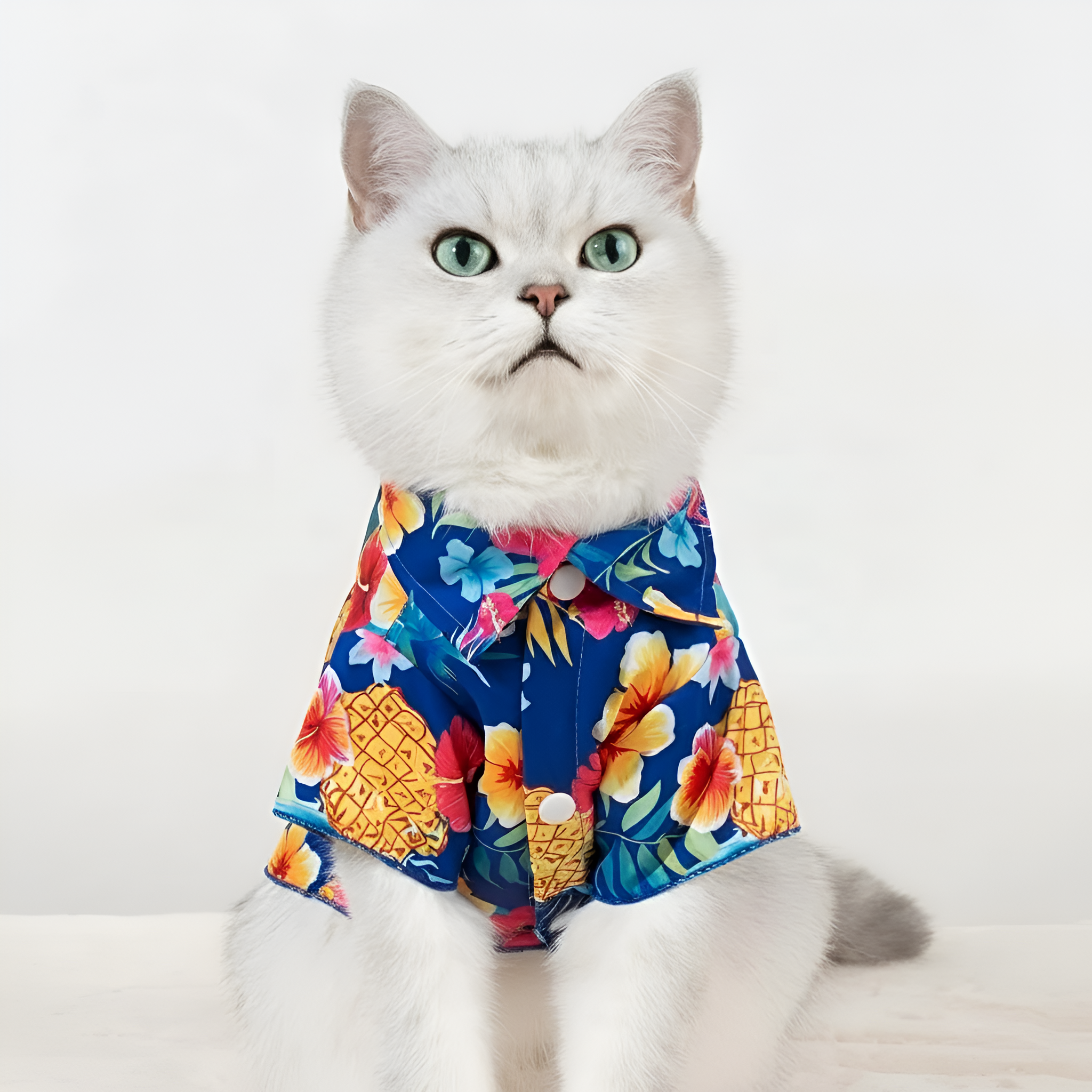 Tropical Print Pet Shirt With Pineapple And Hibiscus Design