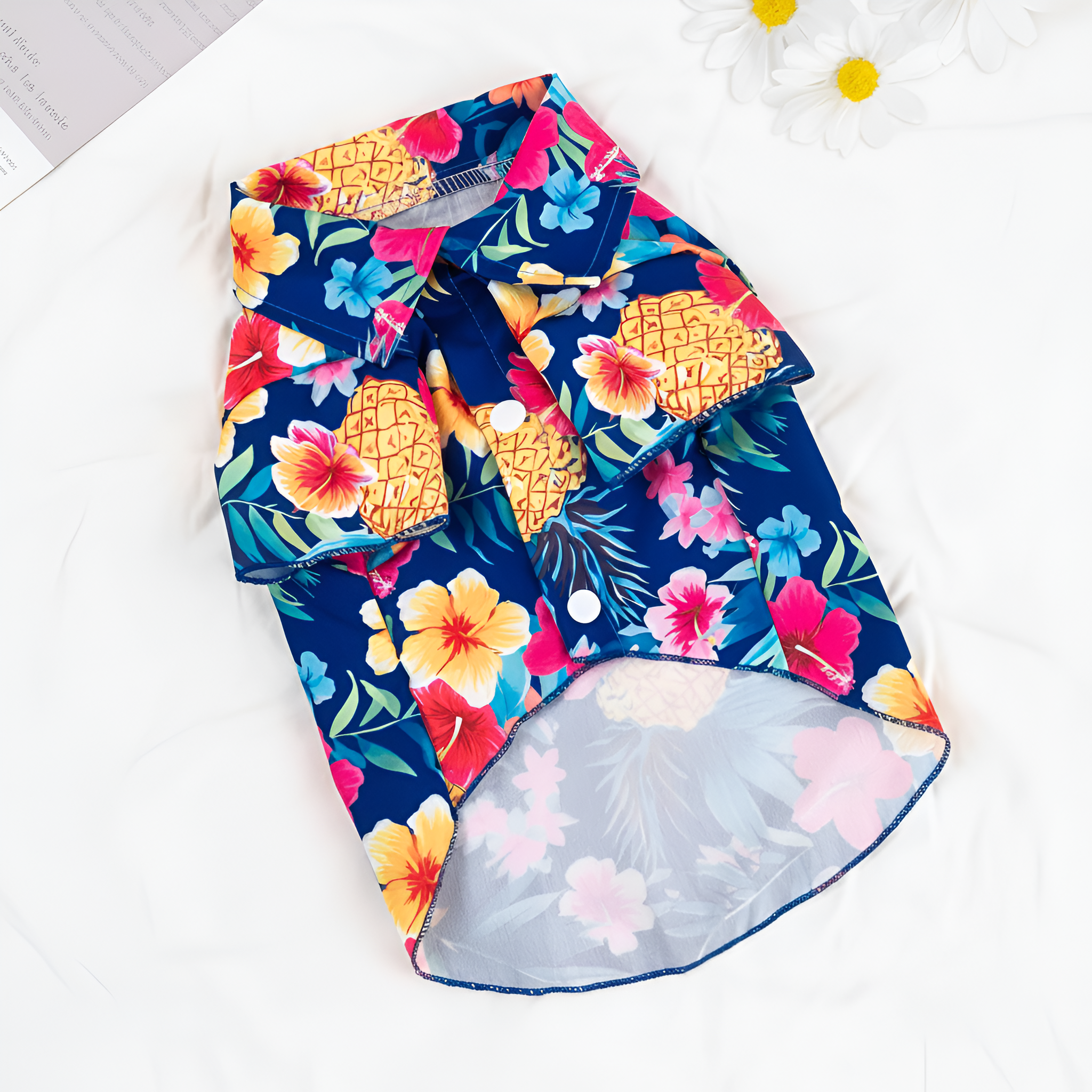 Tropical Print Pet Shirt With Pineapple And Hibiscus Design