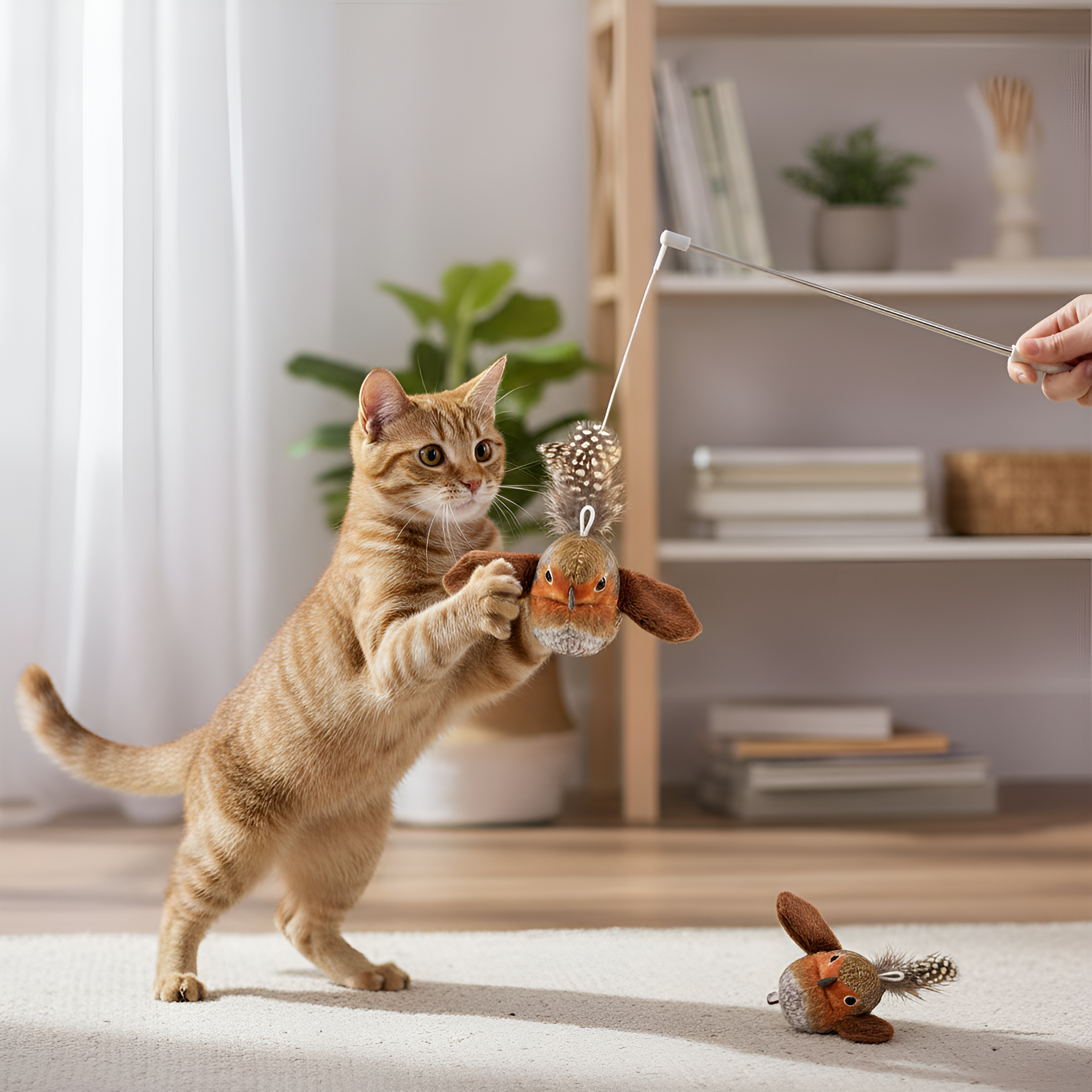 Pack Of 2 Realistic Feathered Bird Cat Plush Toys With Chirping Sound