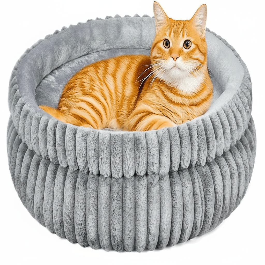 Soft Plush Round Pet Bed With Non Slip Bottom And Washable Cushion