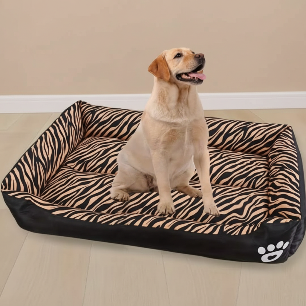 Rectangular Plush Dog Bed With Paw Prints