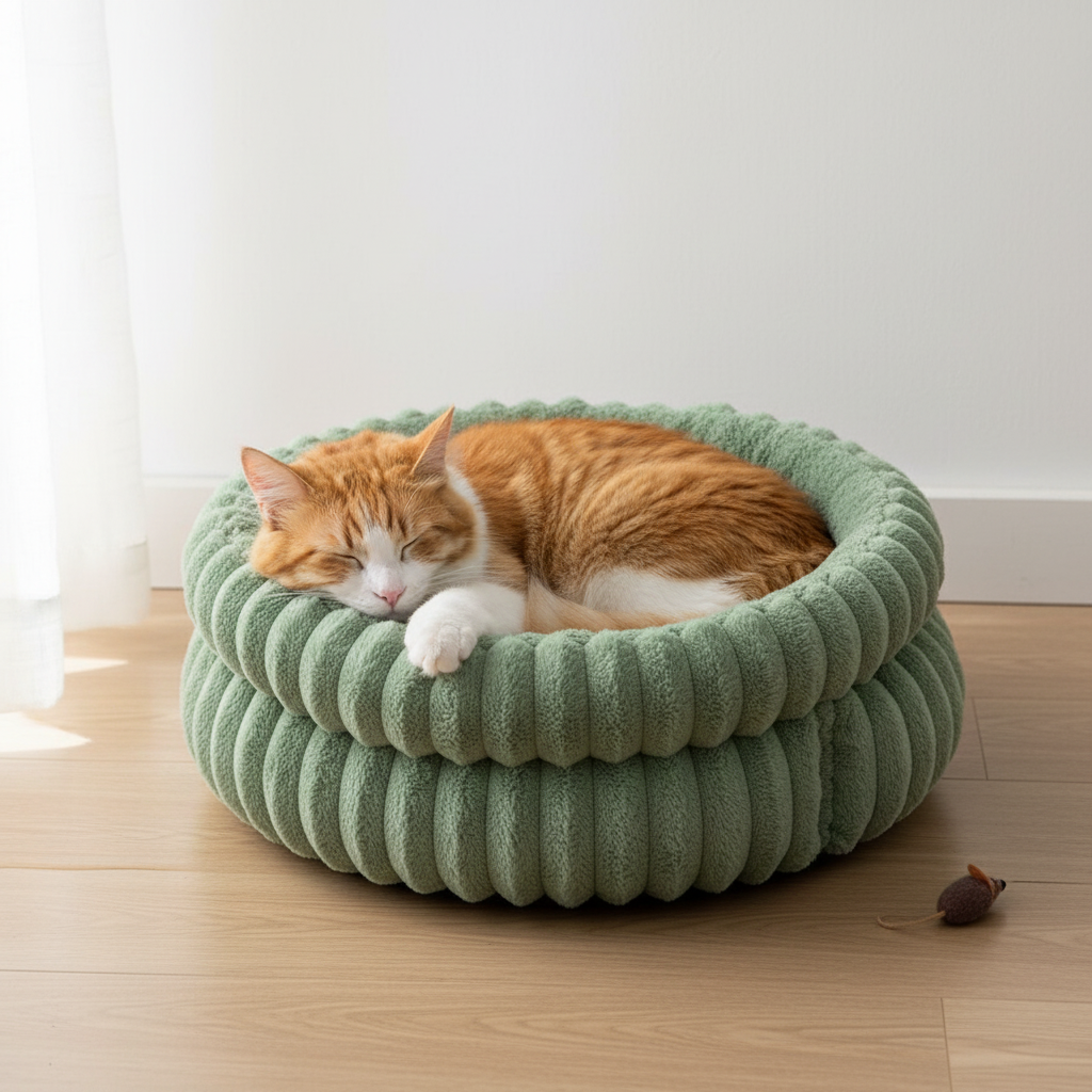 Circular Washable Cushioned Plush Pet Bed