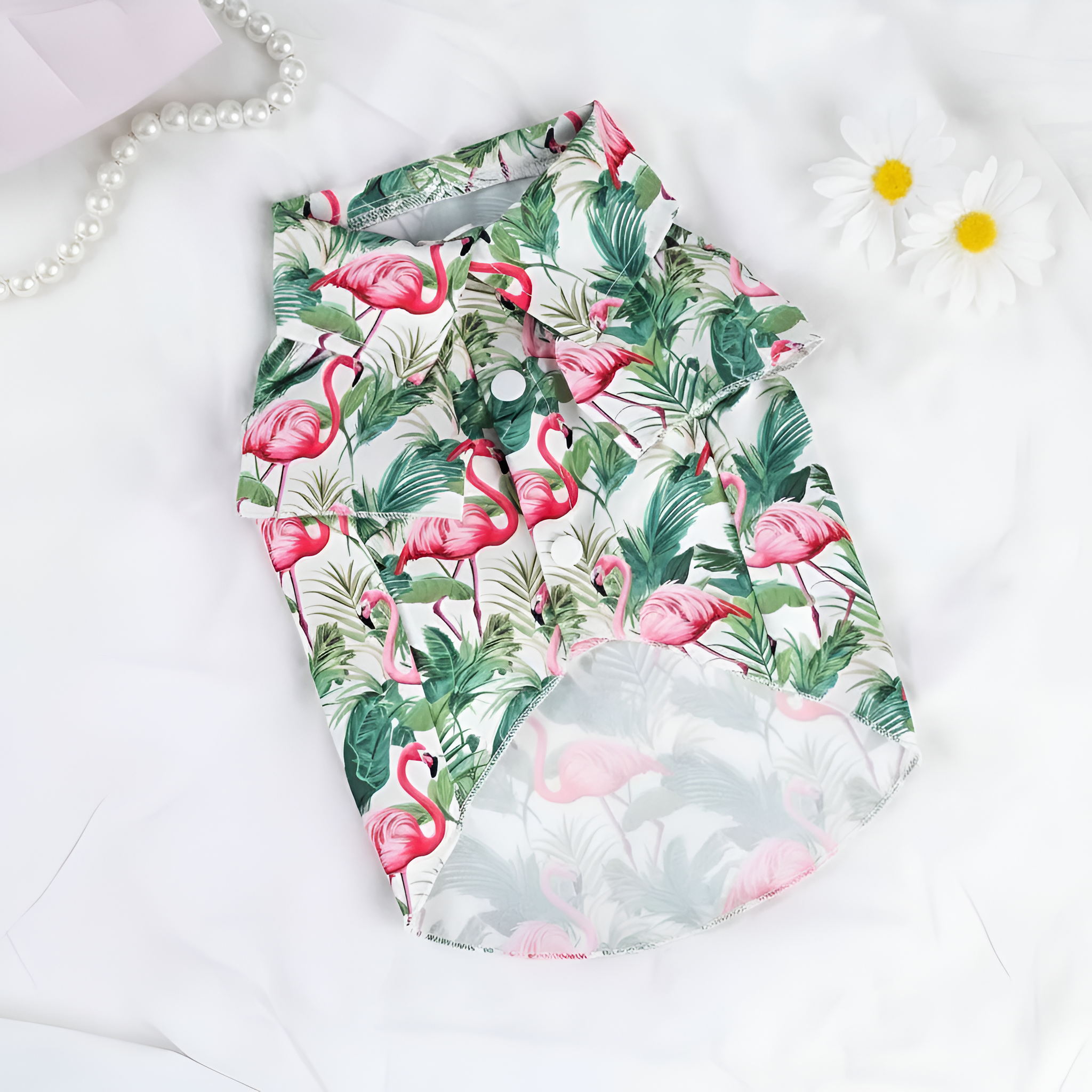 Tropical Print Pet Shirt With Pineapple And Hibiscus Design