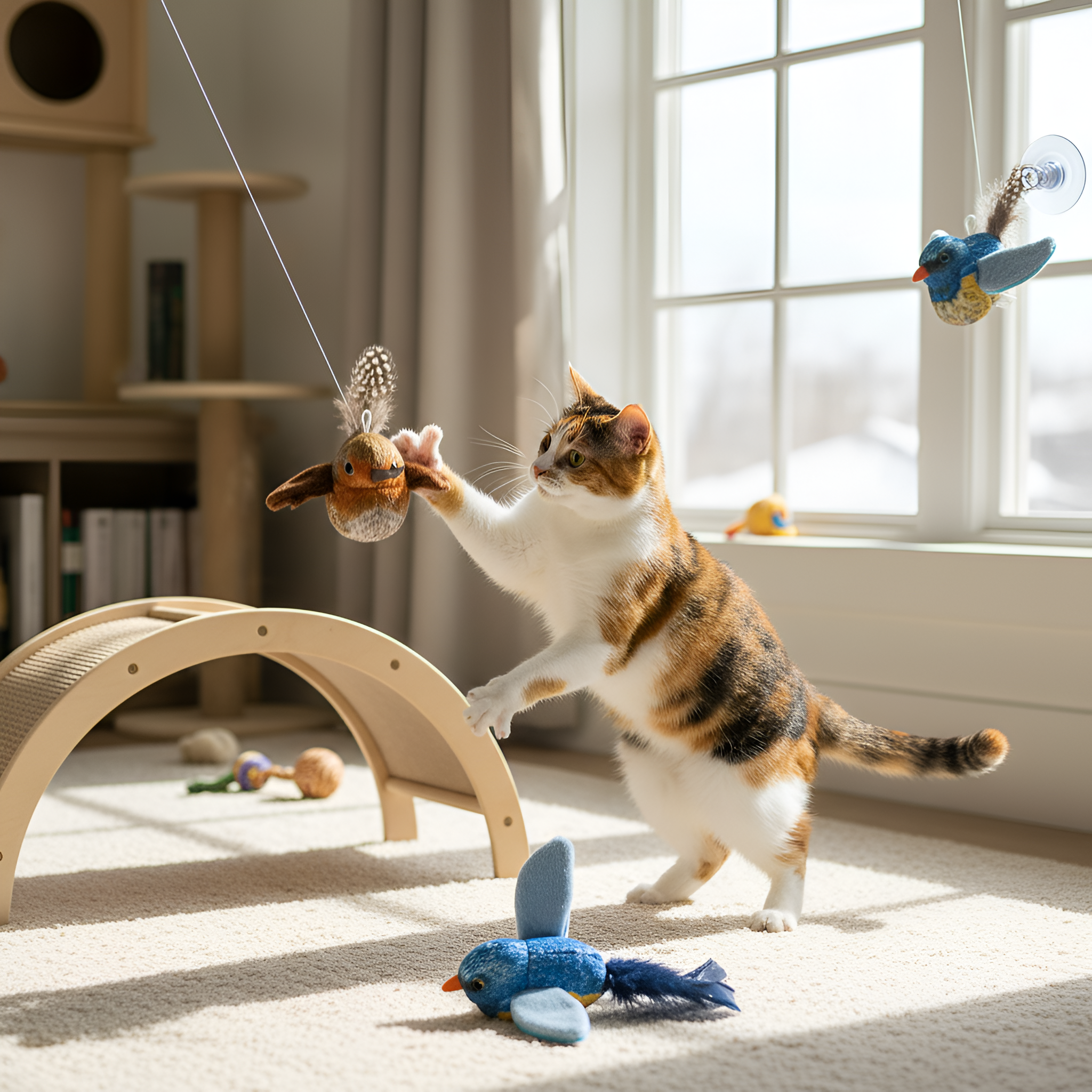 Pack Of 2 Realistic Feathered Bird Cat Plush Toys With Chirping Sound