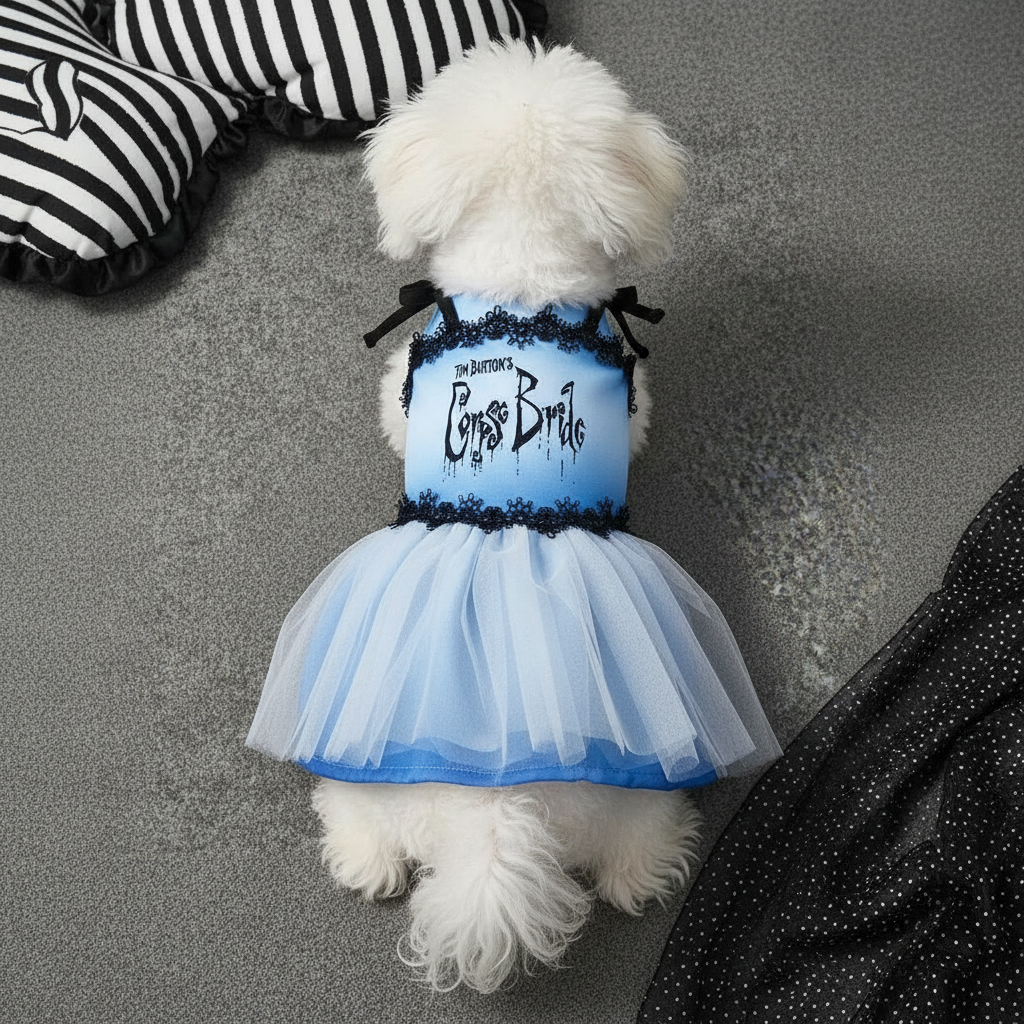 Cartoon Design Pet Dress With Lace Details 