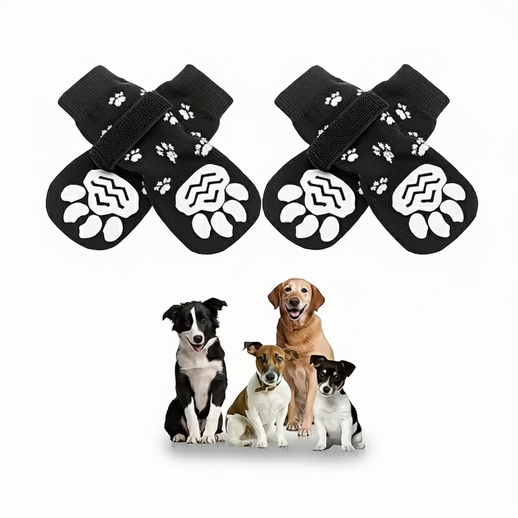 2 Pairs Of Non Slip Dog Socks With Waterproof Design
