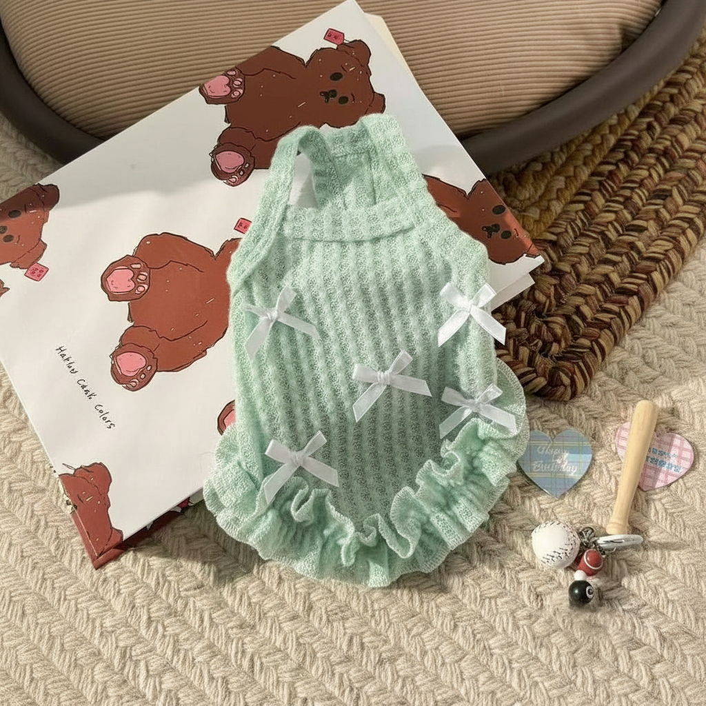 Sleeveless Pet Princess Dress With Bow Detail And Ruffle For Cats And Dogs