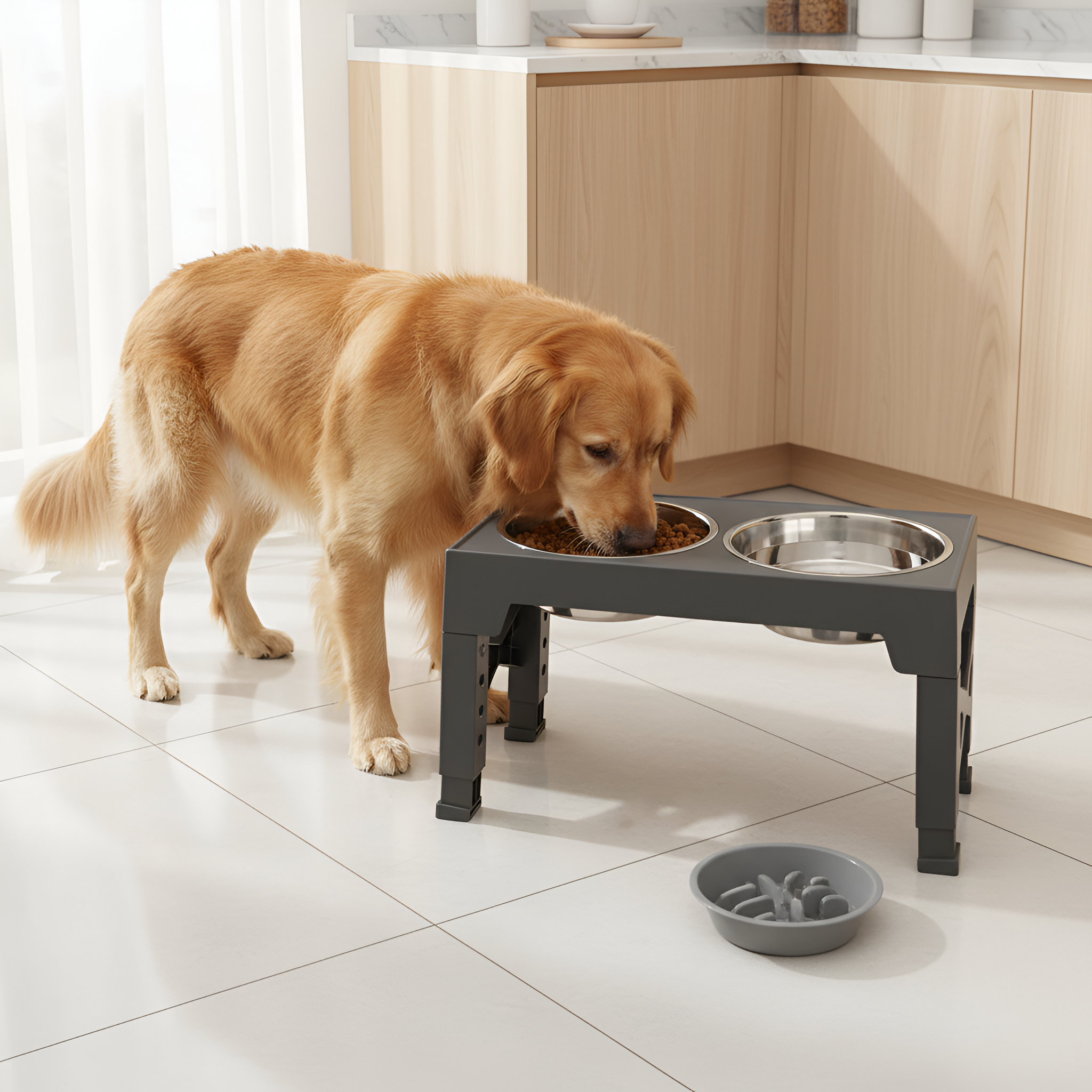 Elevated Dog Bowls With Adjustable Height Stand