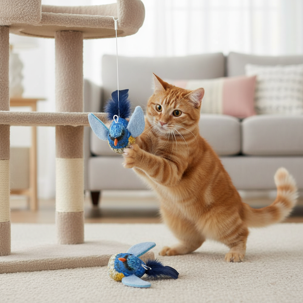 Pack Of 2 Realistic Feathered Bird Cat Plush Toys With Chirping Sound