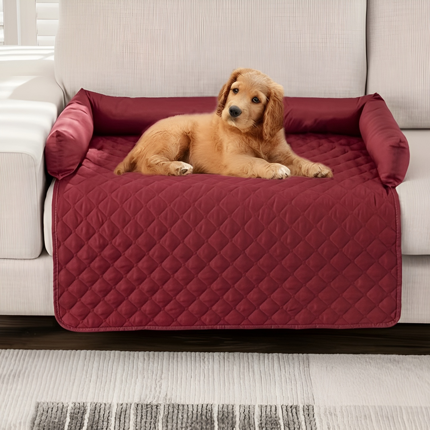 Washable Dog Sofa Bed With Bolster Cushions
