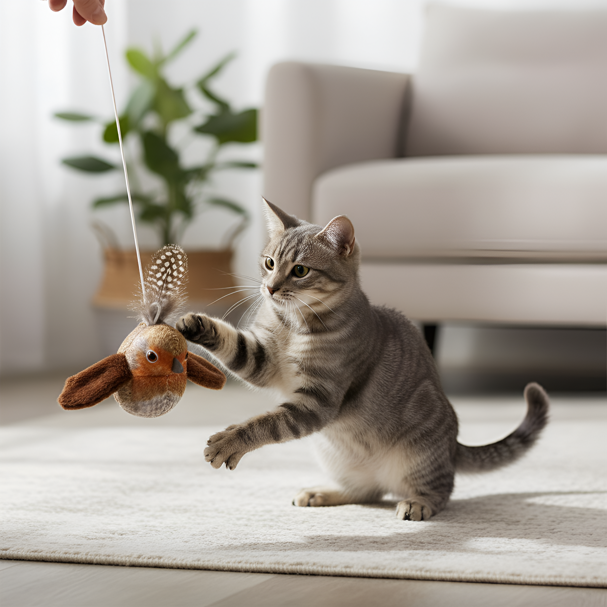 Pack Of 5 Interactive Chirping Plush Bird Cat Toys Set With Feathers