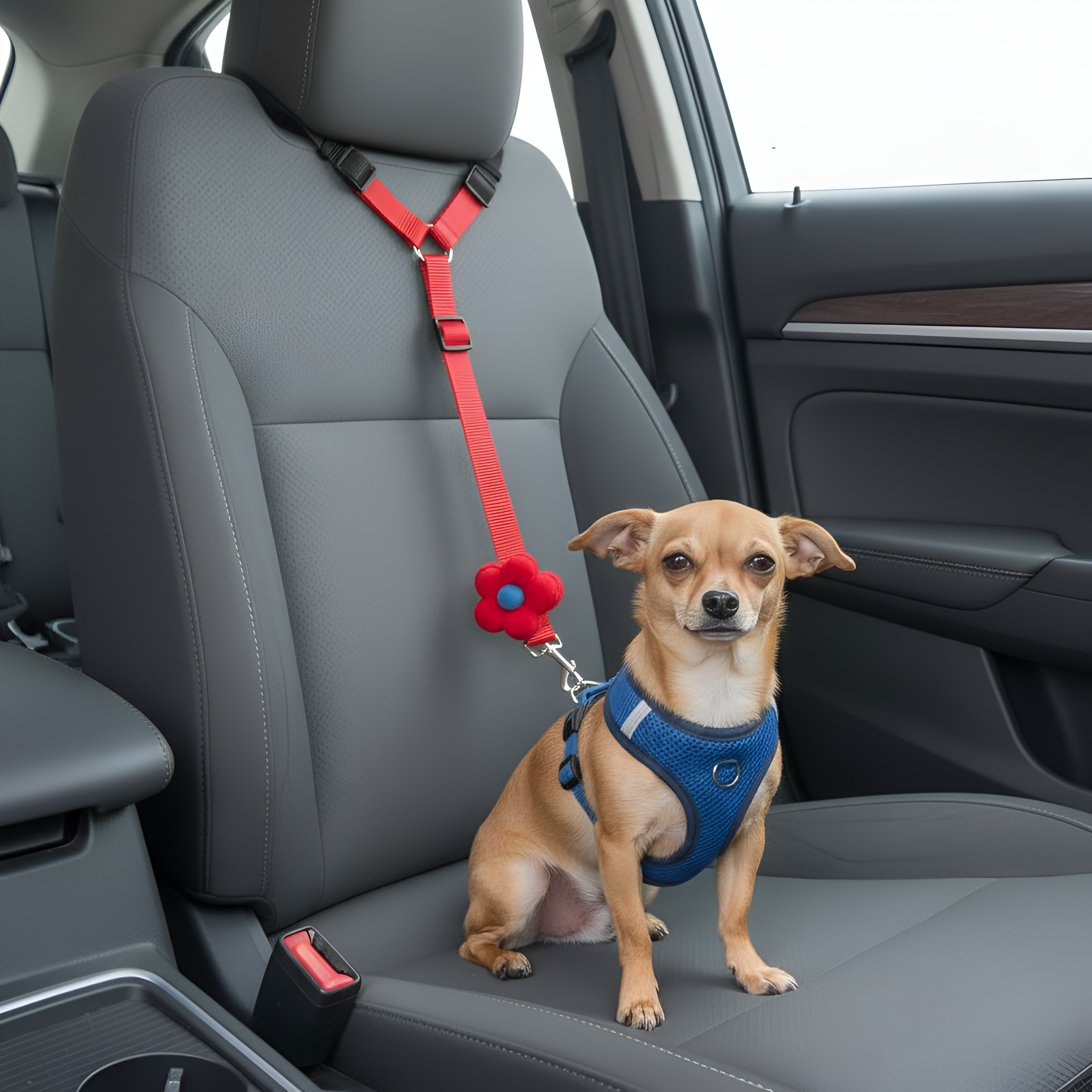 Dog Car Seat Belt With Adjustable Strap And Pet Safety Leash Buckle