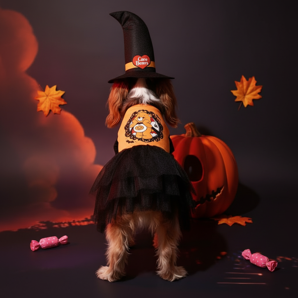 Cartoon Design Pet Dress With Lace Details 