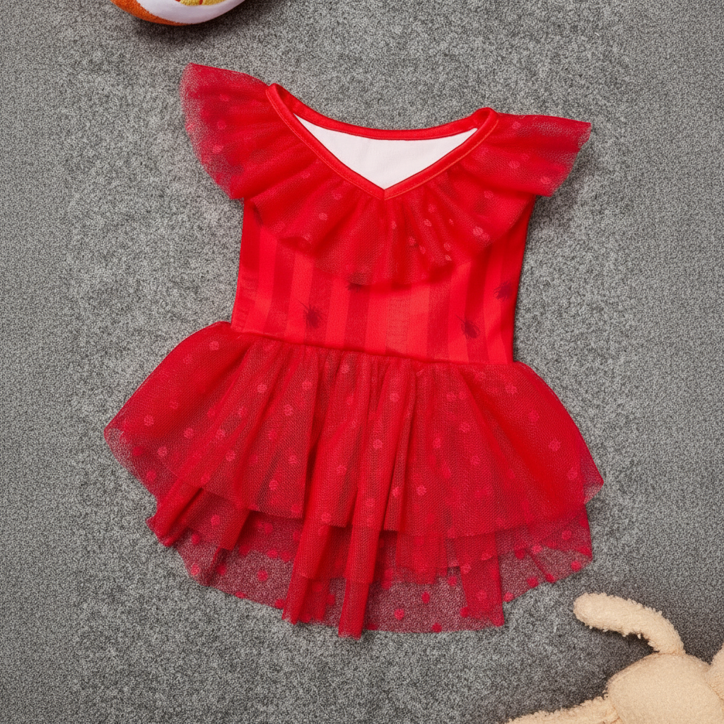 Strawberry Shortcake Cartoon Design Pet Dress With Lace Details 